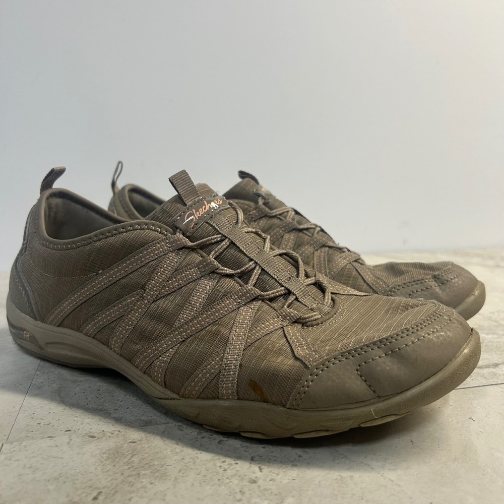Skechers Arch Fit Taupe Women 10 Slip On Bungee Lace Walking Sneakers 100279